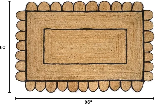 Vista 2 de GRUHUM Alfombra rectangular de yute de fibra natural, tejida a mano, estilo bohemio, reversible, respetuosa con el medio ambiente, trenzada, suave
