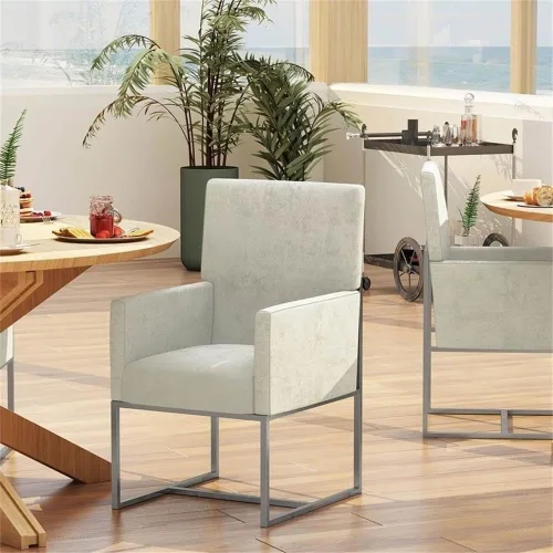 Vista 2 de Eden Home Juego de sillones de comedor de terciopelo de 2 piezas en champán blanco roto