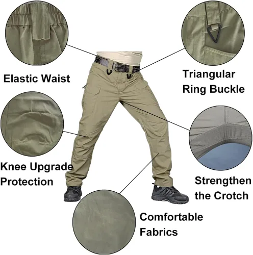 Vista 3 de HYCOPROT Pantalones tácticos para hombre Ripstop repelente al agua, ligeros, casuales, de secado rápido, 10 bolsillos, pantalones de trabajo