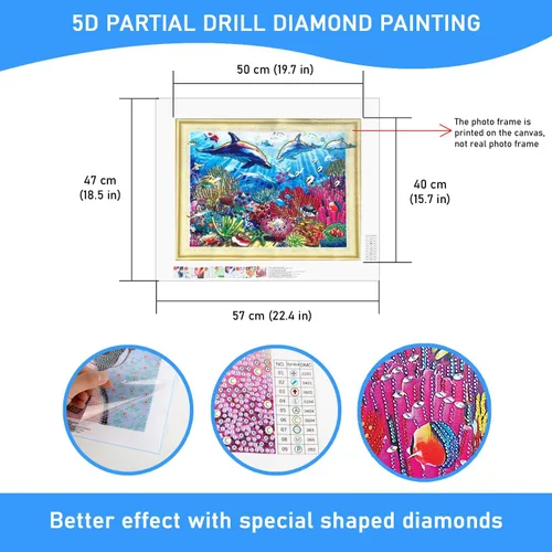 Vista 2 de Ezzo Kit de pintura de diamante 5D para adultos y niños, juego de arte de bricolaje por números de 20 x 16 pulgadas (delfín)