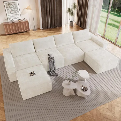 Vista 19 de Vesgantti Sofá Seccional Modular de 114" Sin Estructura, Moderno Sofá de 3 Plazas con Otomana y Asiento Profundo, Sofás de Nube Convertibles
