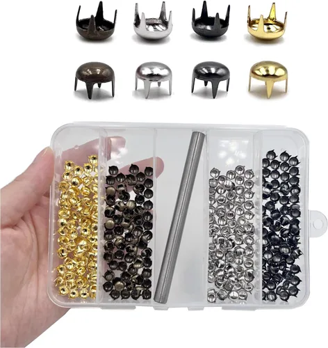 Vista 12 de Honigo 120 piezas Tachuelas Redondas con Cúpula Metálicas Remaches de Color Mixto Latón Sólido 4/6/8mm 4 Puntas Picos Clavos para Artesanía de Cuero