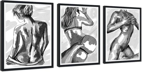 Vista 14 de Novatique 3 piezas de arte de pared sexy en blanco y negro para parejas desnudas, decoración de pared abstracta de amor para mujeres y hombres, arte