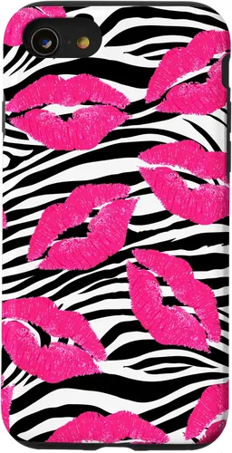 Vista 18 de Funda con estampado de labios de cebra rosa intenso y negro para iPhone 16 McBling
