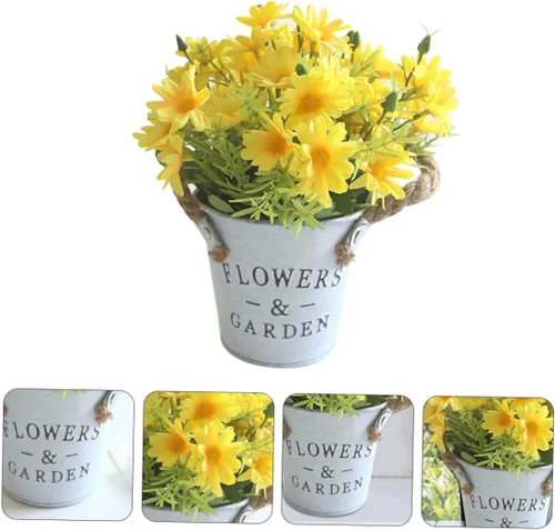 Vista 5 de ARTIBETTER 1 pieza de margarita de hierro con cuerda de hierro para decoración de mesa para Salas de Casa falsa margarita bonsái amarillo flores