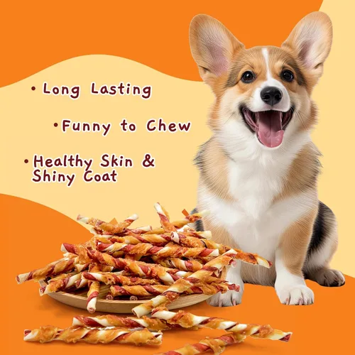 Vista 6 de Jungle Calling Golosinas para perros, palitos masticables de cuero crudo envueltos en pollo, masticables dentales altos en proteínas y bajos