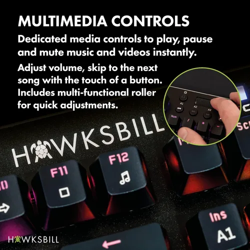 Vista 4 de Hawksbill Scorpion V1 Teclado mecánico para juegos con cable, táctil y clicky, iluminación RGB brillante, factor de forma compacto, teclas
