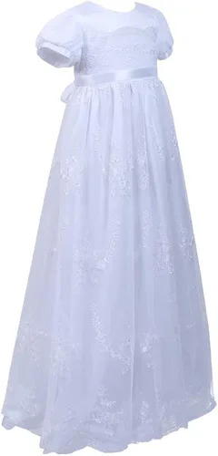 Vista 5 de Vestido bordado de bautismo para niña con cinta para el cabello 015meses