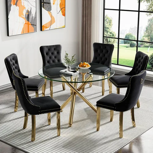 Vista 51 de HomVent Juego de mesa de comedor redonda de vidrio para 2, moderno juego de mesa y sillas de cocina de vidrio templado, juego de mesa de comedor