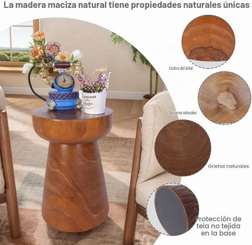 Vista 3 de Athaliah Mesa auxiliar pequeña de madera rústica, mesa decorativa de tocón de árbol de 15.75 pulgadas de alto, madera maciza de Paulownia hecha a