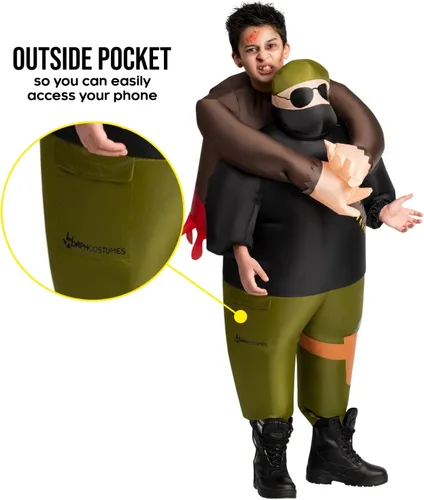 Vista 3 de Morph Disfraces de Halloween de zombi para niños, disfraz inflable de zombi, disfraz de Halloween de zombi para niños, disfraz de cazador de zombis