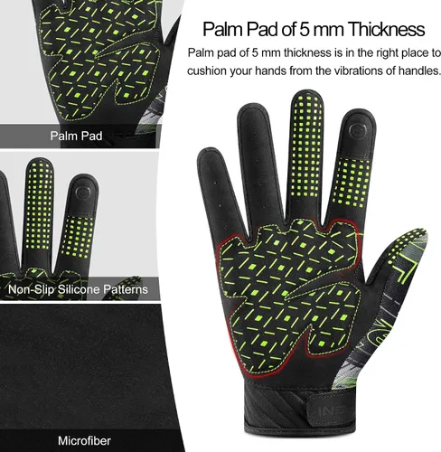 Vista 4 de INBIKE Guantes de ciclismo para hombres y mujeres, guantes de ciclismo acolchados de gel con memoria que absorben los golpes, guantes de ciclismo