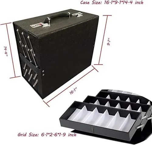 Vista 4 de Organizador de lentes de sol, vitrinas con ranuras para lentes de sol, caja de almacenamiento portátil con cerradura para coleccionista, maleta