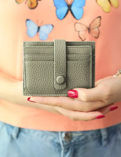Vista 7 de Billetera pequeña para mujer de cuero con tarjetero de crédito, Caqui