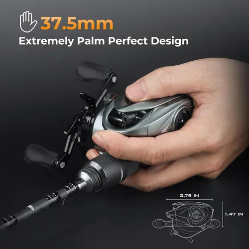 Vista 5 de KastKing Kestrel Carbon Baitcasting Fishing Reels, Finesse Baitcaster Gris - Derecho - 8.4:1