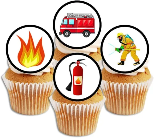 Vista 8 de PRECUT - Adornos para cupcakes de motor de bomberos, mini discos comestibles de bombero, vainilla endulzada de grosor premium, decoración de tarta