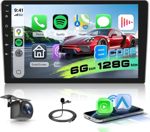 Vista 8 de 6G+128G 8-Core Android Estéreo de coche de doble DIN de 10.1 pulgadas con pantalla táctil IPS, Carplay inalámbrico, Android Auto, radio de coche