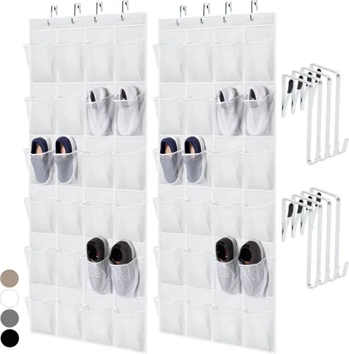 Vista 12 de HOME GENIE Organizador colgante para zapatos sobre la puerta, 24 bolsillos de malla transpirable, soporte de almacenamiento en el armario, ganchos