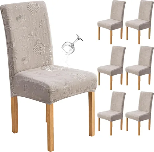 Vista 26 de Genina - Juego de 2 fundas impermeables para sillas de comedor, fundas para sillas de cocina, color beige