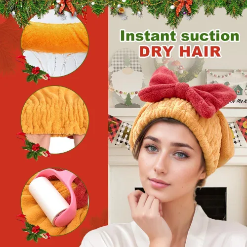 Vista 2 de 2 piezas de gorras de secado de cabello de microfibra, nueva toalla de pelo absorbente de Navidad 2026 para cabello húmedo de mujer, toalla de pelo