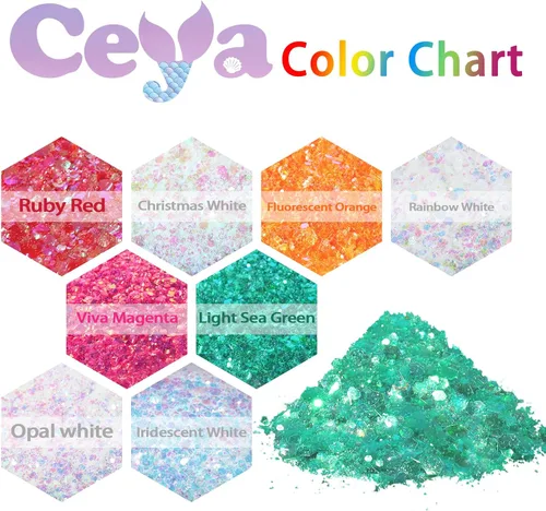 Vista 3 de Ceya - Purpurina gruesa, 4.9 oz / 140 g, Polvo de purpurina blanca para manualidades navideñas, 1/128” 0.008” 0.2mm, Purpurina iridiscente