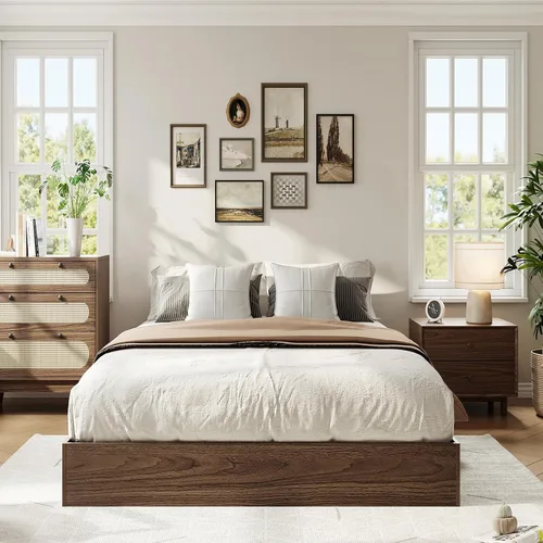 Vista 11 de IDEALHOUSE Marco de cama de plataforma tamaño individual, soporte de listones de madera, no necesita somier, fácil montaje Wooden Slat Support,No