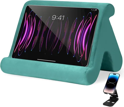 Vista 16 de Soporte universal multiángulo para tableta, soporte suave con soporte de teléfono negro para regazo, rodilla, sofá y cama, compatible con iPad Pro