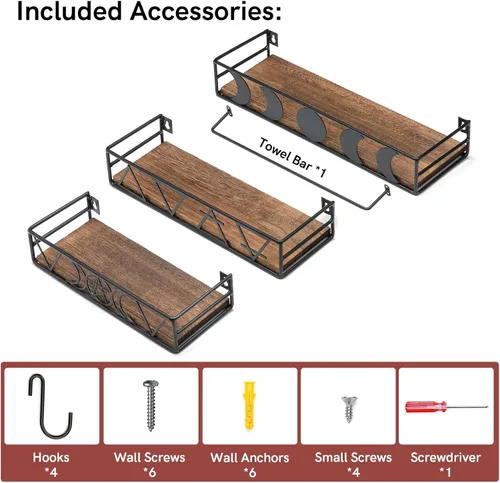 Vista 6 de Pracaniz Estante de pared de fase lunar con 4 ganchos, estantes de pared de cocina o estantes flotantes de baño. Estante de cristal para decoración