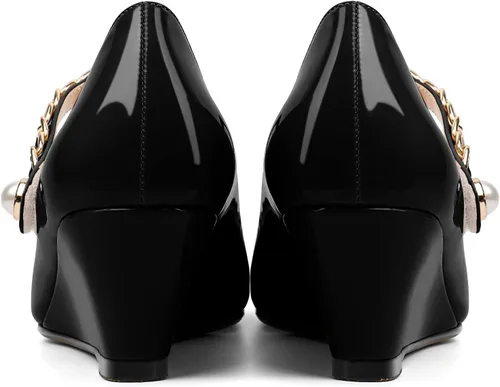 Vista 6 de Eldof Zapatos de tacón de cuña Mary Janes para mujer, con punta cuadrada, tacón bajo de cuña baja, zapatos de vestir para oficina y boda, 2 pulgadas