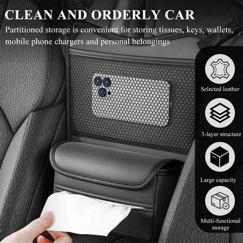 Vista 4 de DXNQ Organizador de Coche Almacenamiento Entre Asientos, Bolsa de Mano de Gran Capacidad de Cuero para Automóvil, Soporte Colgante para Contenido