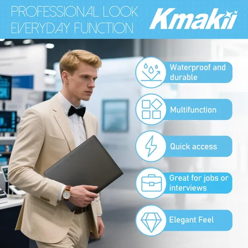 Vista 5 de KMAKII Carpeta Portafolio con Calculadora de Piel Sintética con Portapapeles Tamaño A4 para Entrevista de Negocios y Currículum - Negro