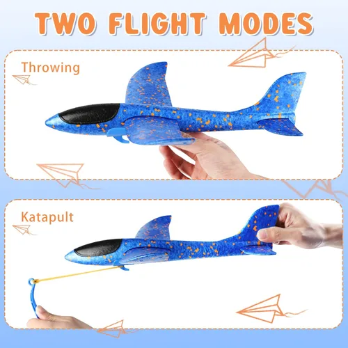 Vista 4 de VCOSTORE Paquete de 2 aviones de espuma de catapulta para niños, aviones planeadores de espuma de 13.3 pulgadas, aviones de espuma de poliestireno