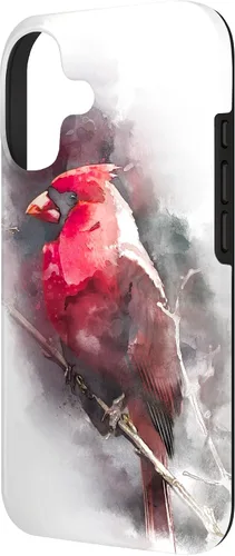 Vista 2 de Beautiful Watercolor Red Cardinal Bird Watching Animal Gift Case for iPhone 17