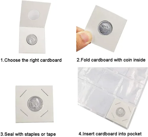 Vista 4 de Soporte para monedas de cartón, 50 unidades de bolsillo abatible para dólar de plata, centavos, colección de un cuarto (50 unidades)