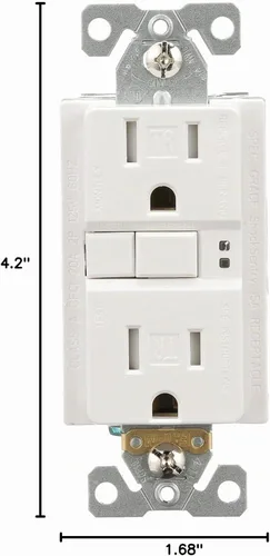 Vista 7 de Eaton GFCI - Receptáculo dúplex resistente a manipulaciones 15A -125V con placa de pared de tamaño estándar, color blanco