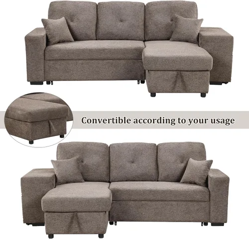 Vista 7 de Bellemave Sofá cama extraíble en forma de L, sofá modular reversible, sofá tapizado de 95 pulgadas con diván de almacenamiento y 2 taburetes