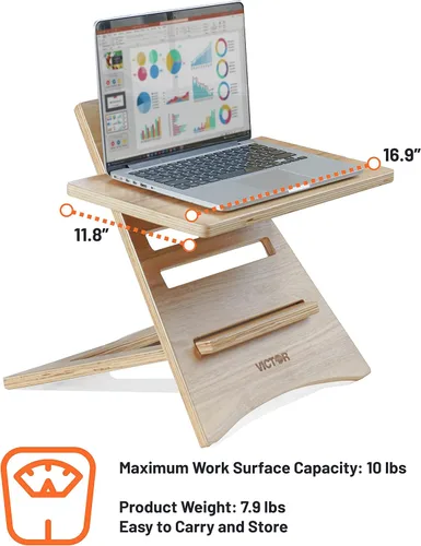 Vista 3 de Victor DC150A - Soporte ajustable para portátil de madera de acacia de alta altura, portátil, montaje rápido, perfecto para dormitorios, oficinas