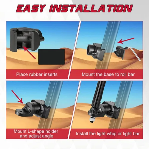 Vista 5 de OFFROADTOWN 2 soportes de montaje para látigo UTV, soporte ajustable para bandera de látigo compatible con Polaris Ranger General Can am Defender