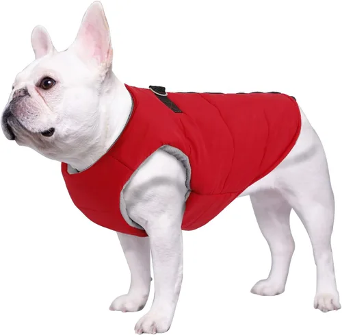 Vista 7 de Ropa de bulldog para perro, abrigo acolchado de algodón, chaleco grueso para invierno, chaleco cálido para clima frío, ropa para bulldog francés