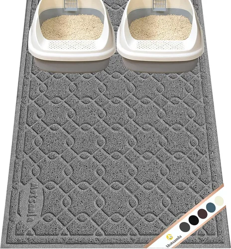 Vista 9 de Tapete para caja de arena para gatos, 35 x 24 pulgadas, tapete grande para atrapar arena para gatitos, mantiene el suelo limpio, tapete de caja