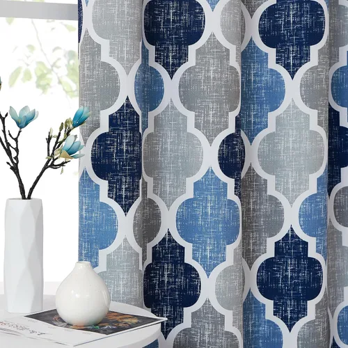 Vista 5 de Beauoop Cortinas marroquíes 100% opacas dormitorio azul gris 50x45 2 Marroquí Azul Gris