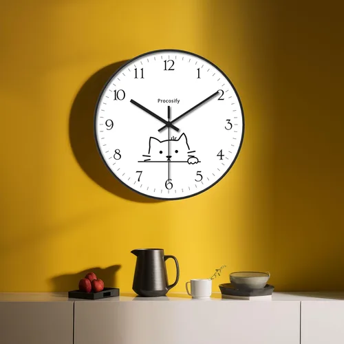 Vista 4 de Reloj de pared de plástico de 8 pulgadas, funciona con pilas, reloj redondo decorativo, gato blanco