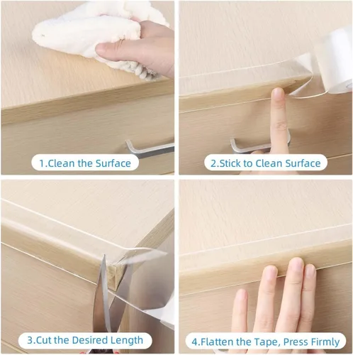 Vista 7 de Tira protectora de borde transparente, 1.57 pulgadas x 9.84 pies, cinta de cubierta de borde afilado, protectores autoadhesivos para puertas