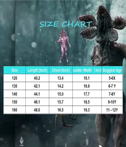 Vista 6 de RICHALE Demogorgon - Disfraz de monstruo de terror para niños, trajes de Halloween con máscara de 5 a 12 años
