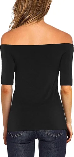 Vista 3 de Sarin Mathews Blusa sexy con hombros descubiertos para mujer, manga larga, ajustada, elástica, blusa