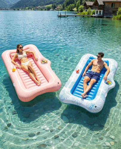 Vista 7 de HeySplash Inflatable Tanning Pool Lounger Float, Suntan Tub for Adults A-Pink Leaf L