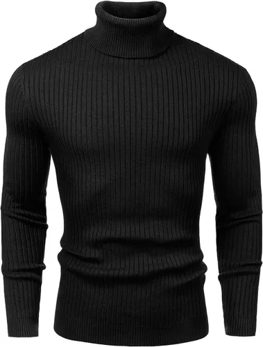 Vista 2 de Suéter de cuello alto para hombre, ajuste delgado, suave, de punto básico, suéter