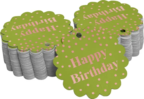 Vista 22 de Etiquetas de papel para colgar con texto en inglés «Happy Birthday» (50 unidades)
