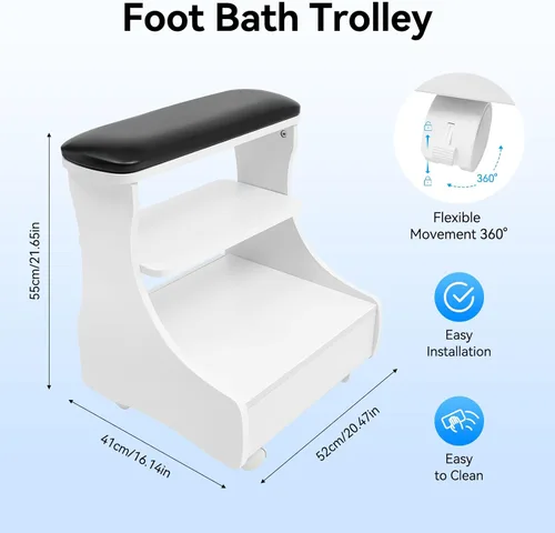 Vista 6 de Pedicura Reposapiés Baño de Pies Carrito Reposapiés Pedicura Manicura Silla Taburete de baño con ruedas Capacidad de 44.09 lbs Soporte Soporte
