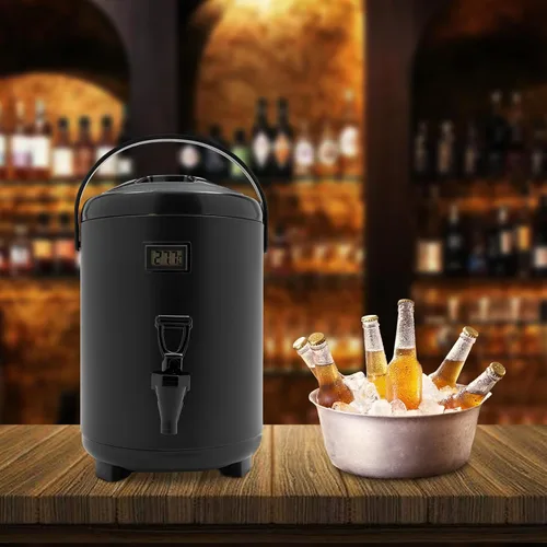 Vista 8 de Dispensador de bebidas aislado de 8 litros/2.11 galones, dispensador de bebidas frías y calientes de acero inoxidable negro con termómetro